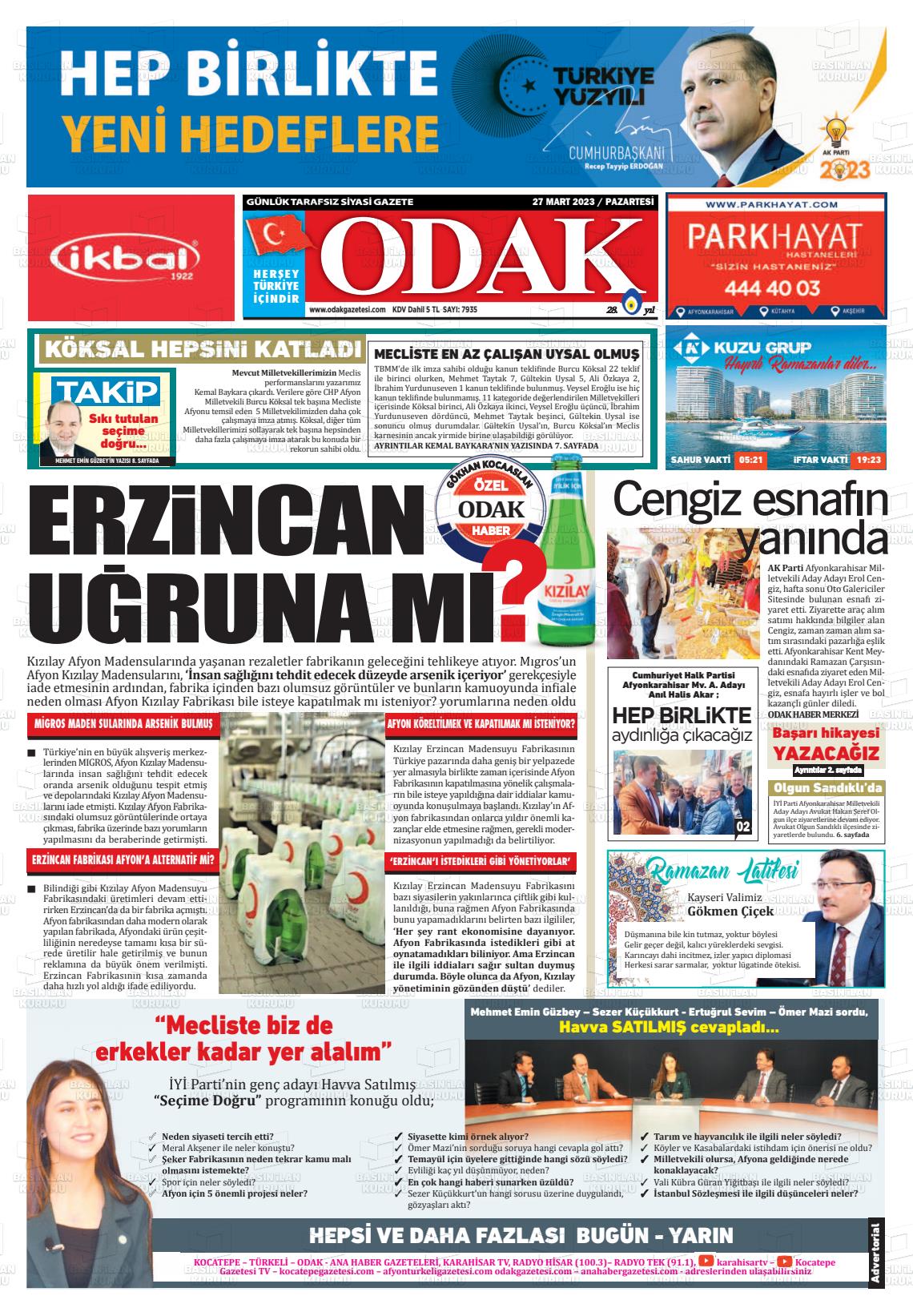 27 Mart 2023 Odak Gazete Manşeti