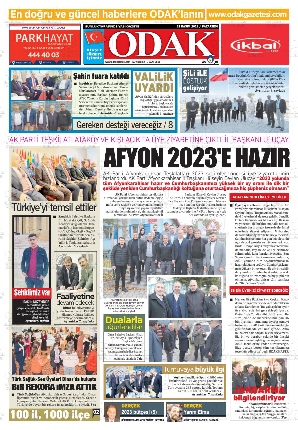 28 Kasım 2022 Odak Gazete Manşeti