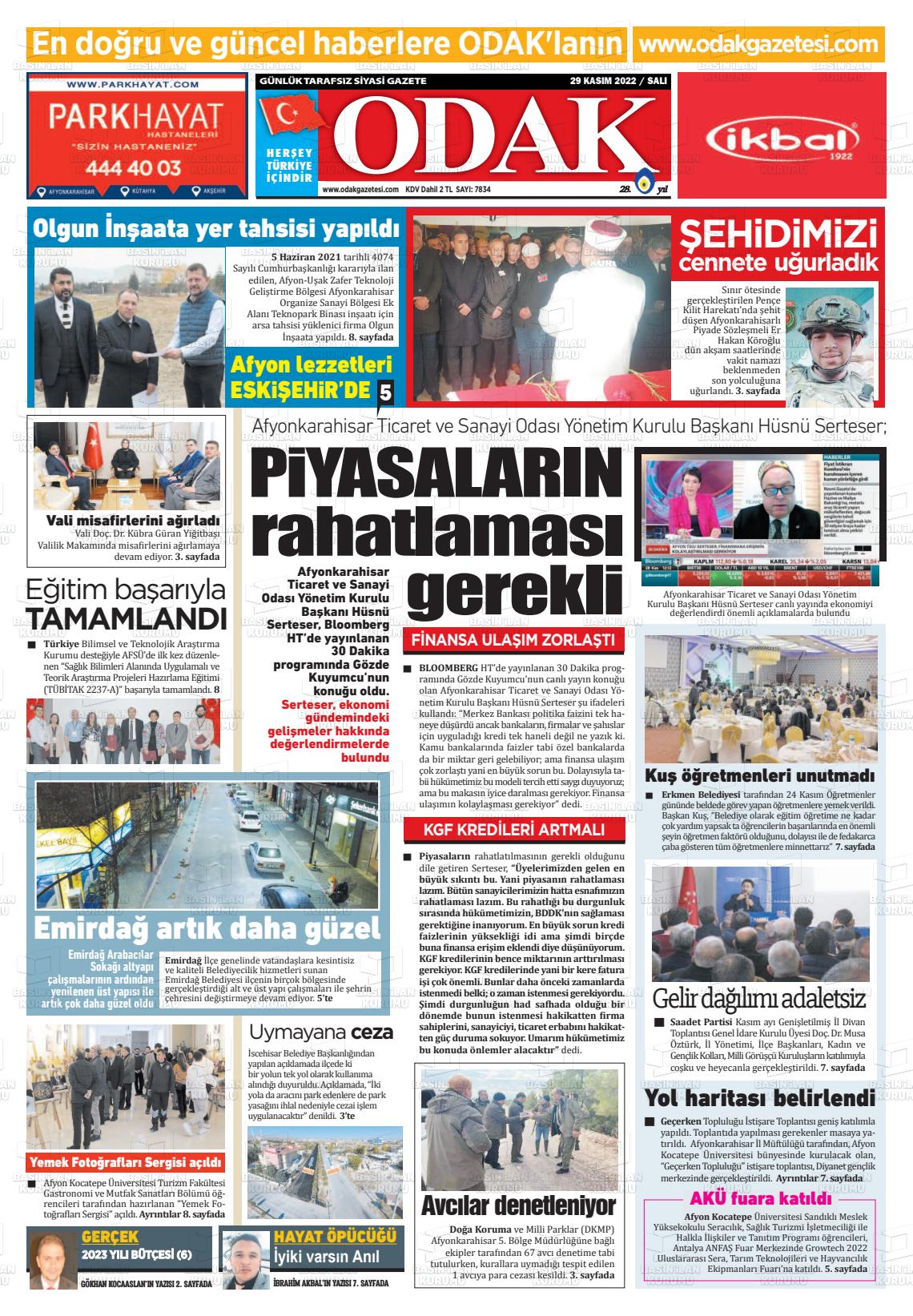 29 Kasım 2022 Odak Gazete Manşeti