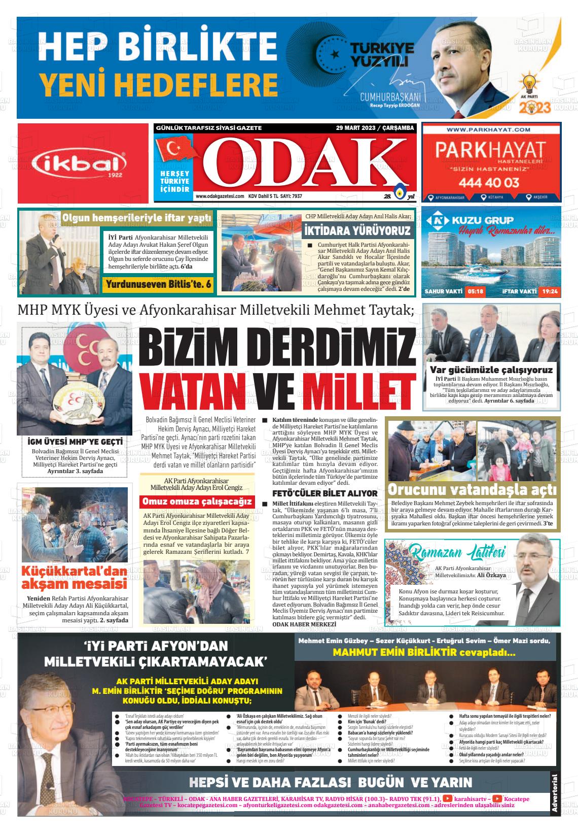 29 Mart 2023 Odak Gazete Manşeti