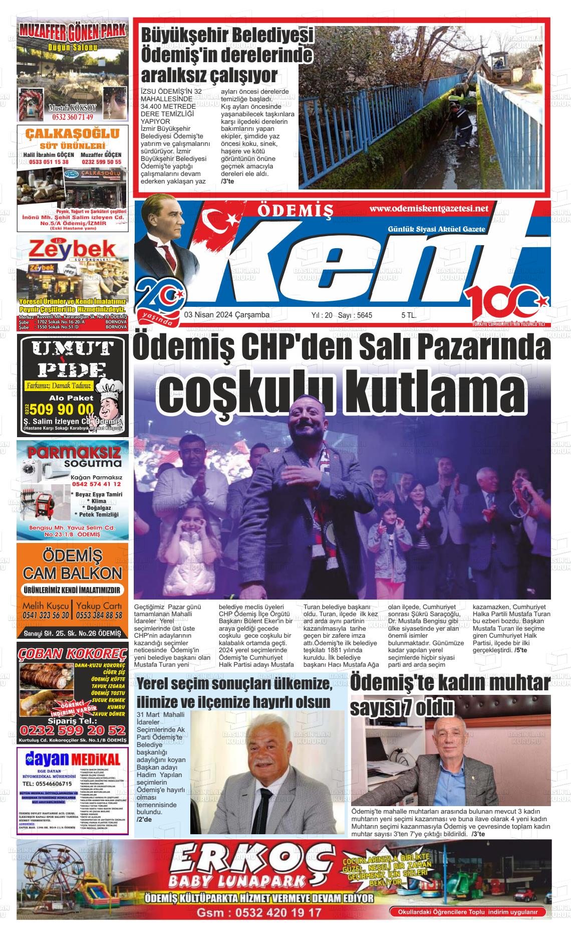 03 Nisan 2024 Ödemiş Kent Gazete Manşeti