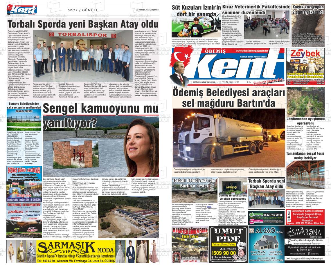 29 Haziran 2022 Ödemiş Kent Gazete Manşeti