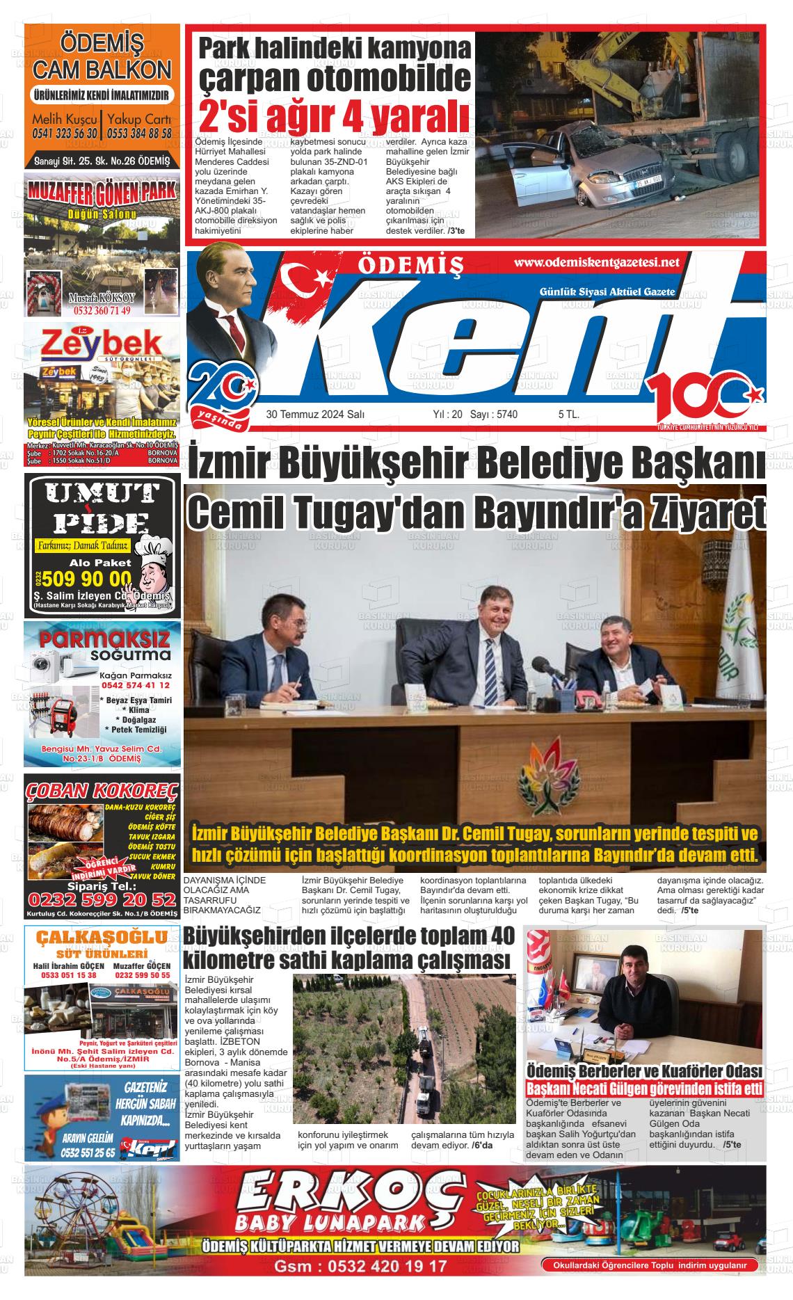 30 Temmuz 2024 Ödemiş Kent Gazete Manşeti