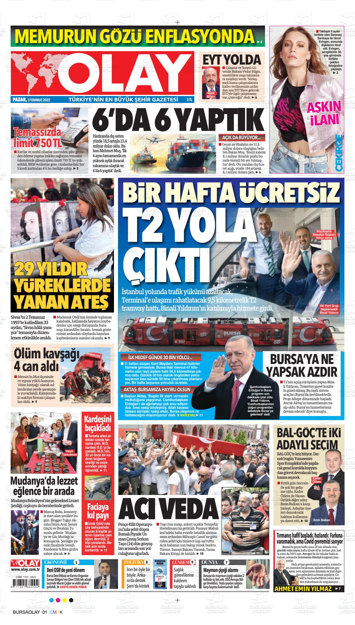 03 Temmuz 2022 Olay Gazete Manşeti