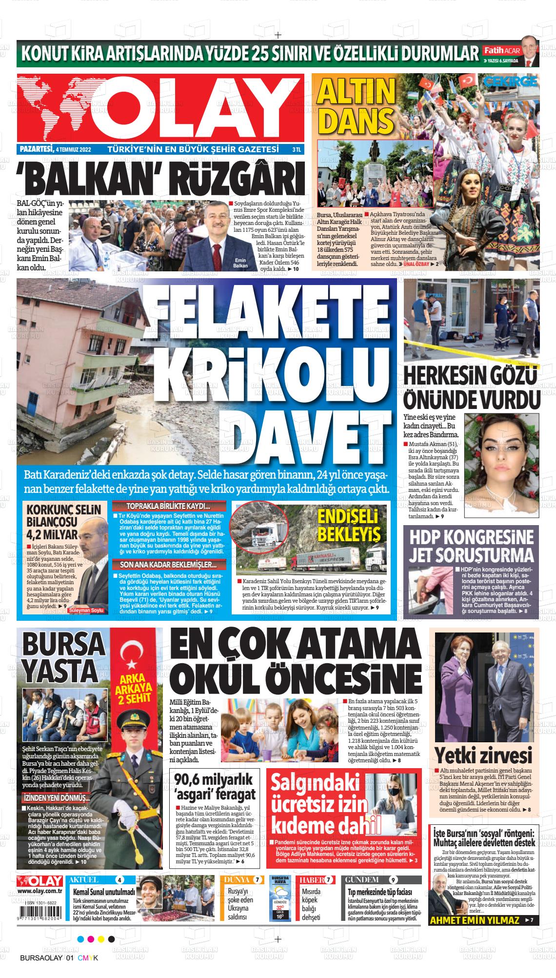 04 Temmuz 2022 Olay Gazete Manşeti