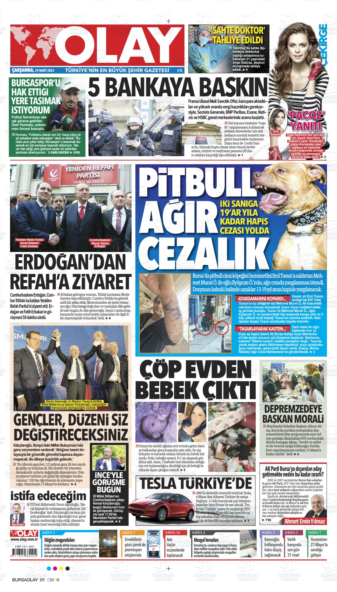 29 Mart 2023 Olay Gazete Manşeti