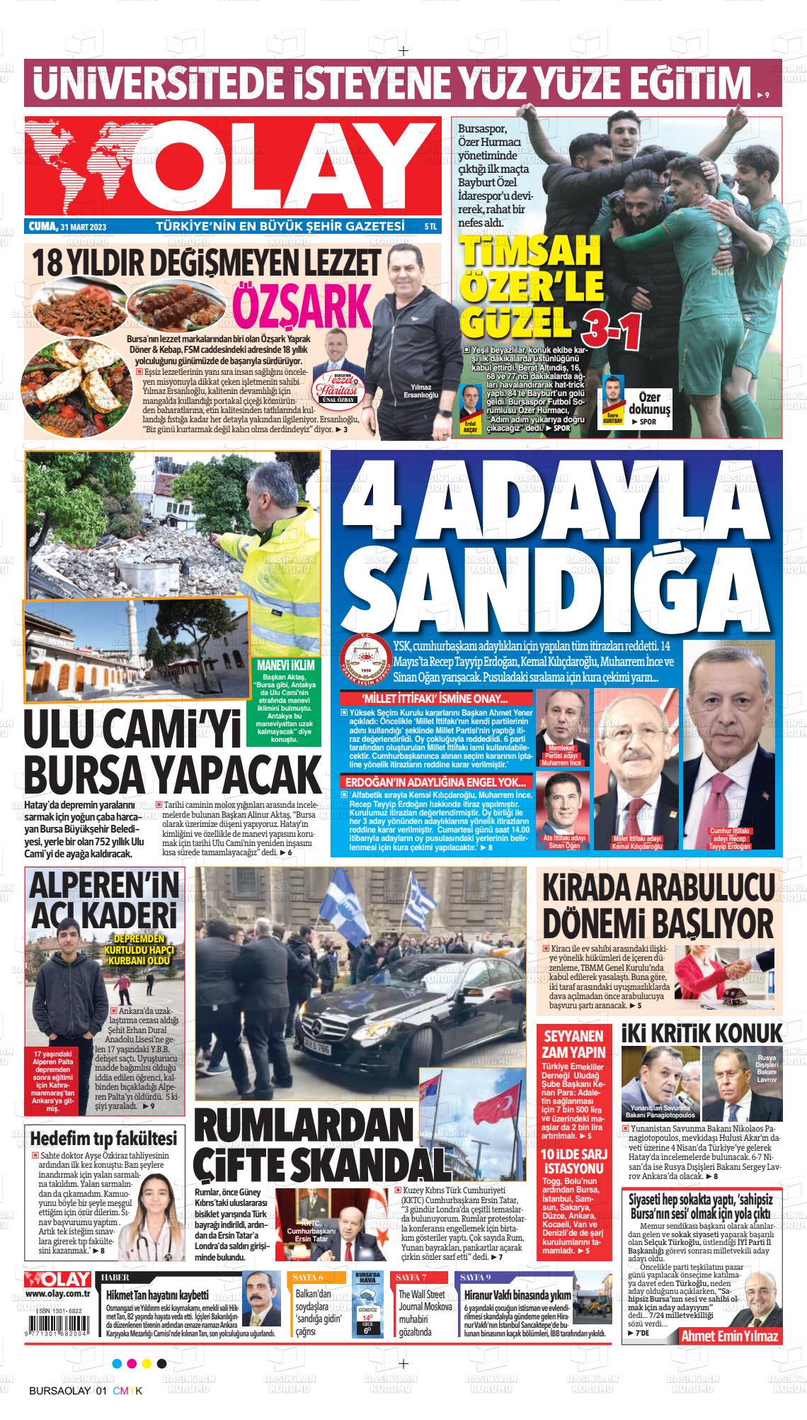 31 Mart 2023 Olay Gazete Manşeti
