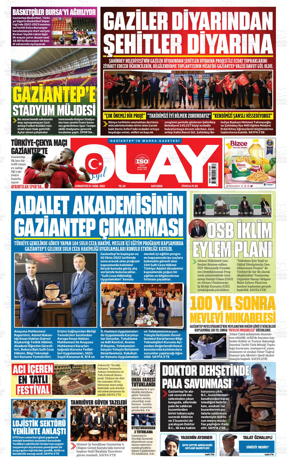 01 Ekim 2022 Olay Medya Gazete Manşeti