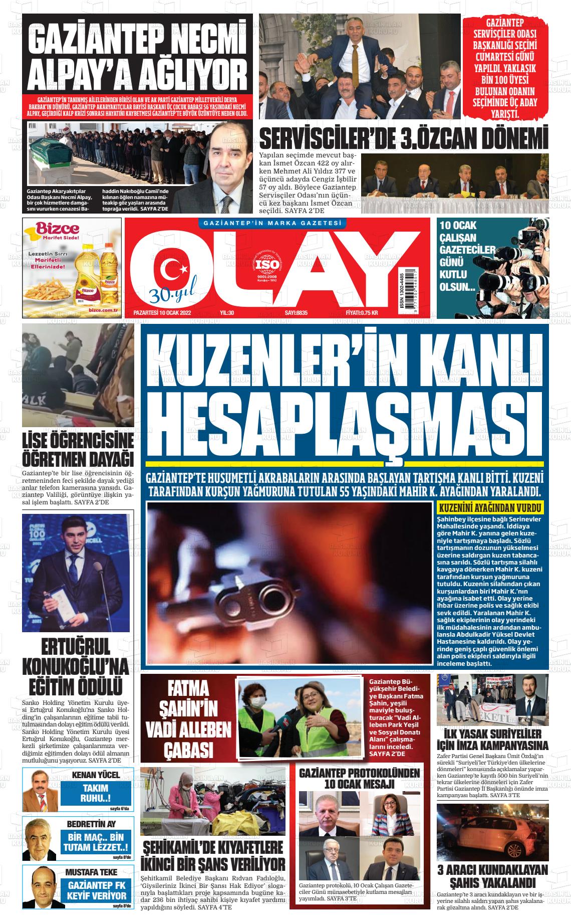 10 Ocak 2022 Olay Medya Gazete Manşeti