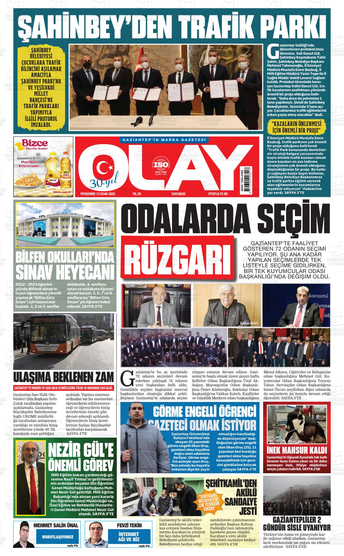 13 Ocak 2022 Olay Medya Gazete Manşeti