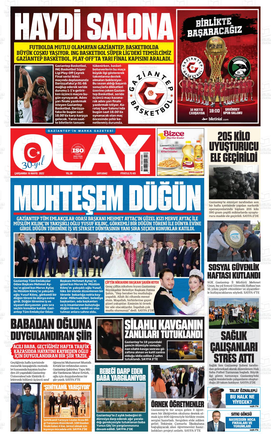 18 Mayıs 2022 Olay Medya Gazete Manşeti