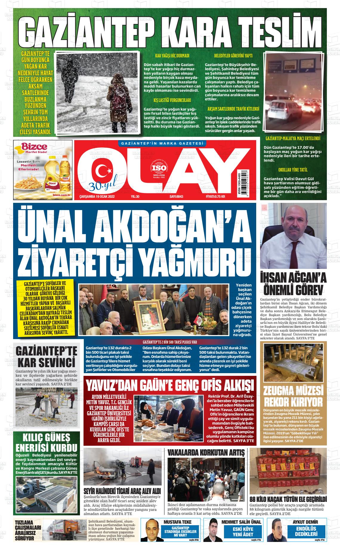 19 Ocak 2022 Olay Medya Gazete Manşeti