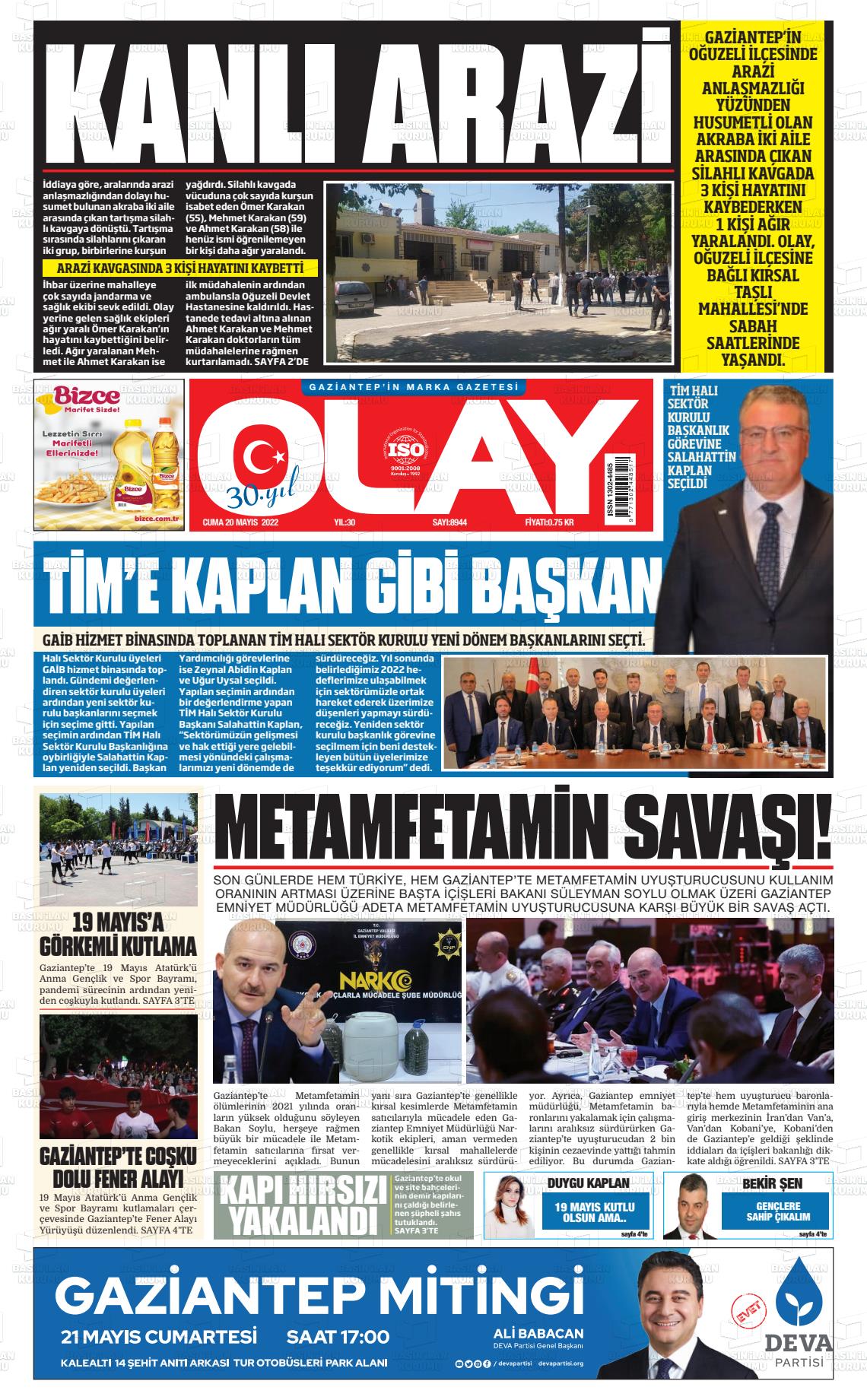 20 Mayıs 2022 Olay Medya Gazete Manşeti
