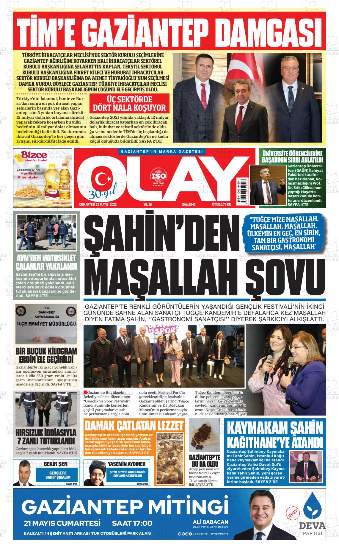 21 Mayıs 2022 Olay Medya Gazete Manşeti