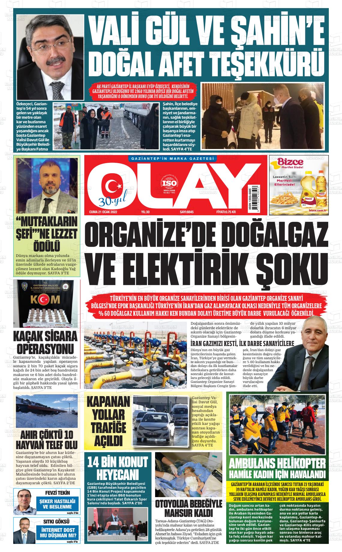 21 Ocak 2022 Olay Medya Gazete Manşeti