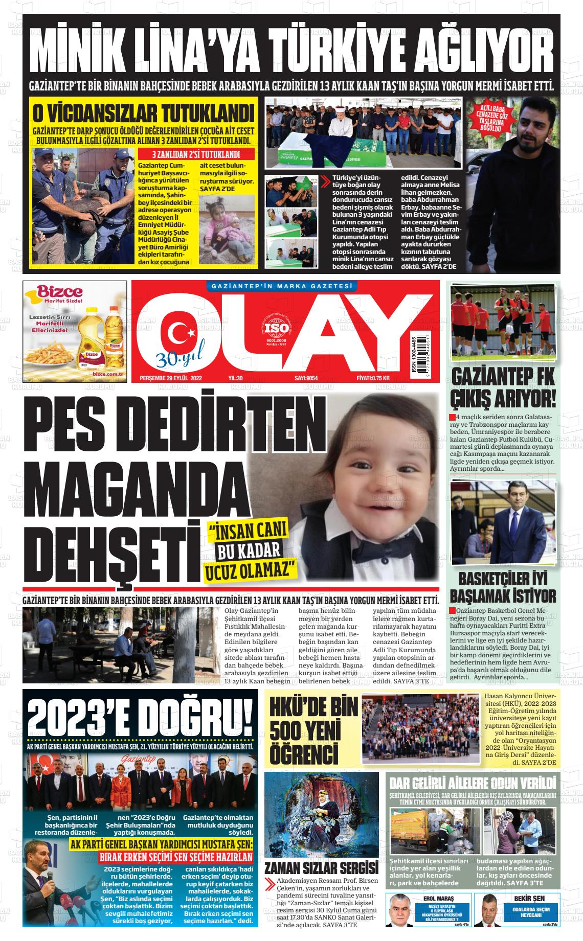29 Eylül 2022 Olay Medya Gazete Manşeti