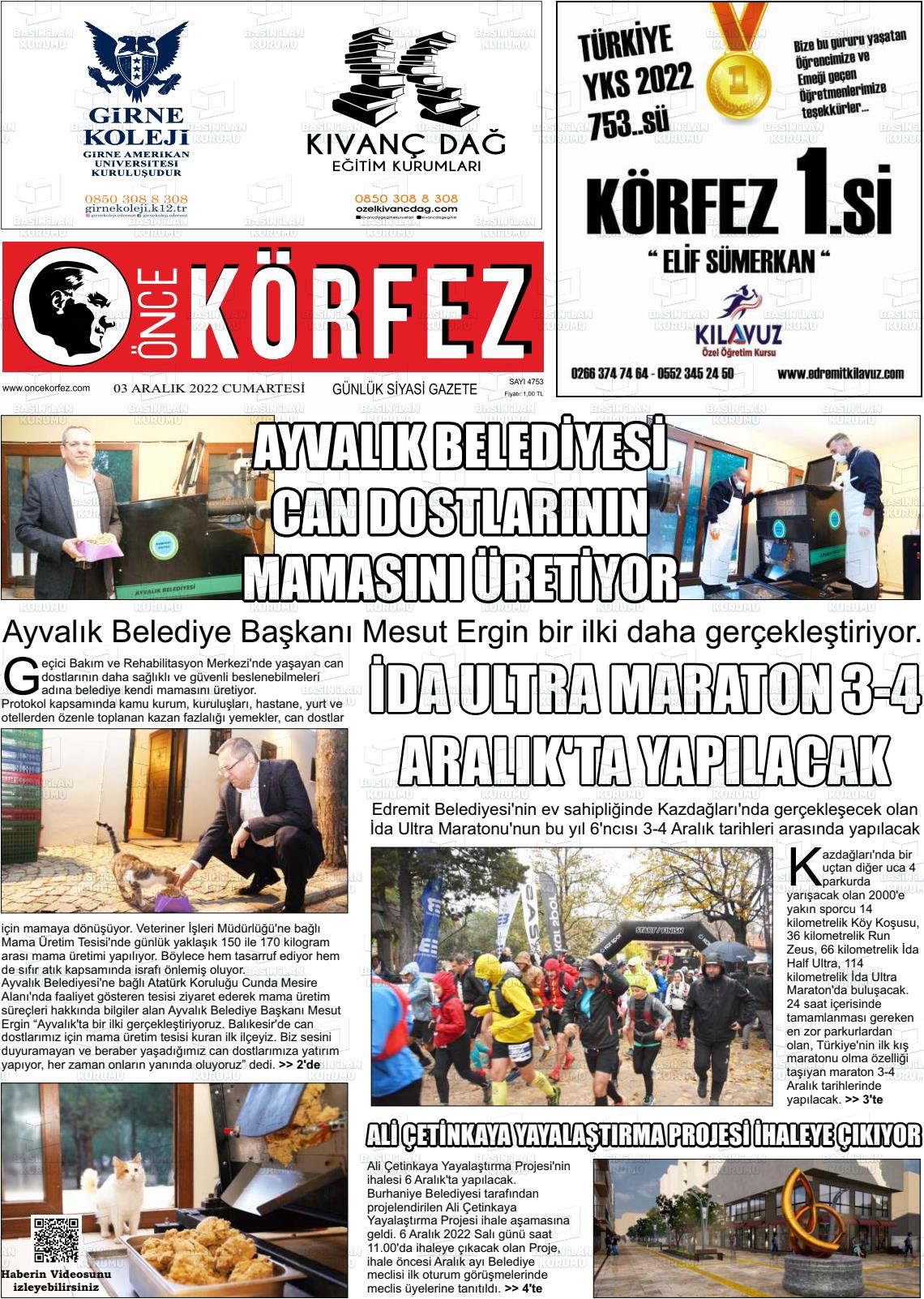 03 Aralık 2022 Önce Körfez Gazete Manşeti