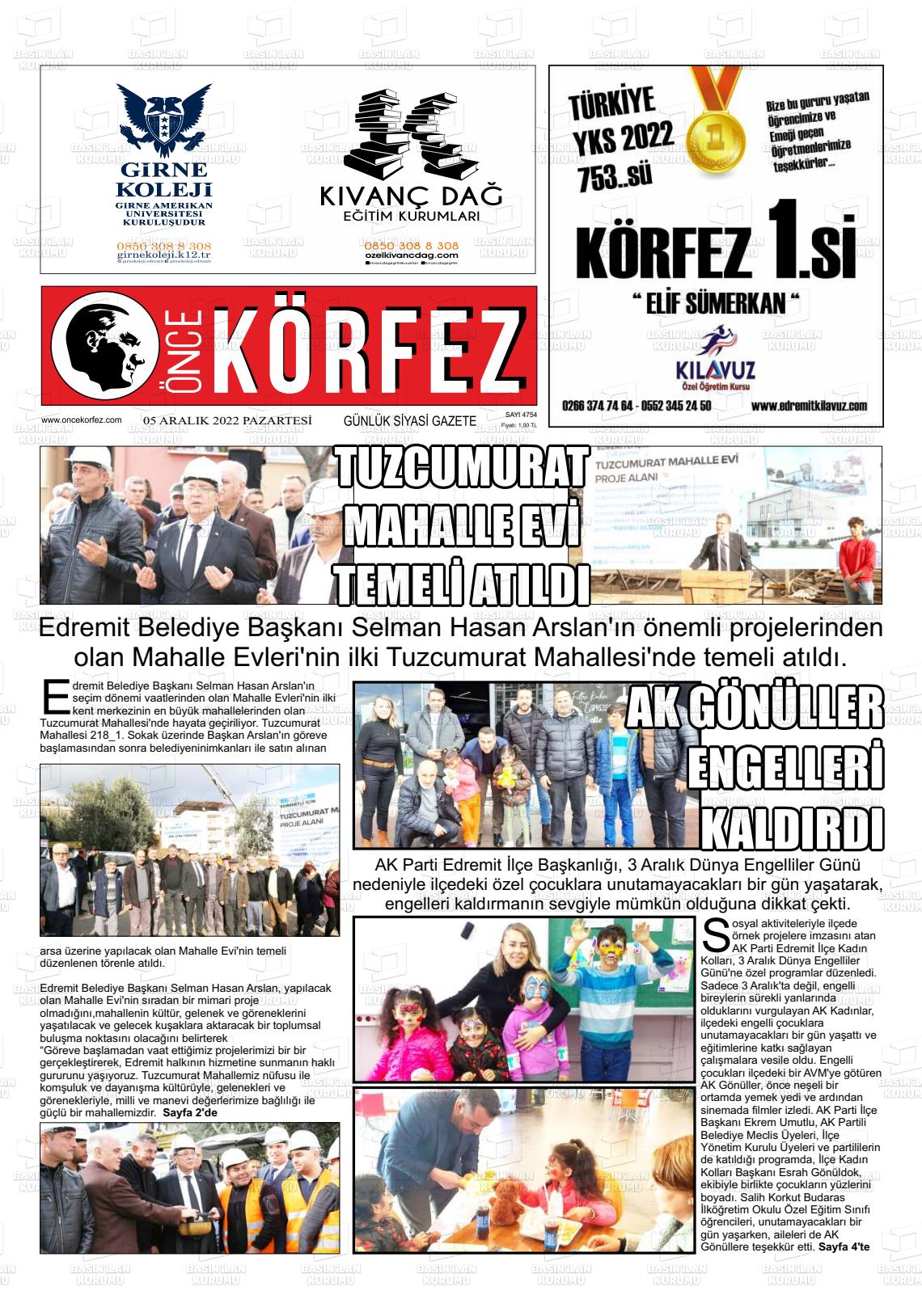 05 Aralık 2022 Önce Körfez Gazete Manşeti