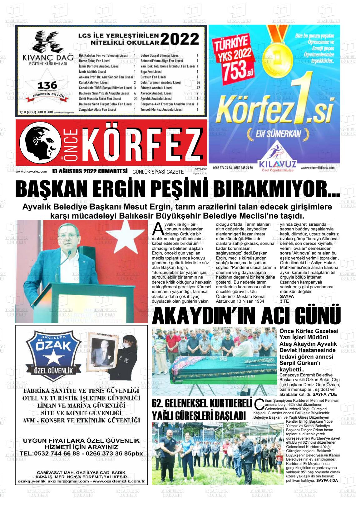 Önce Körfez Gazete Manşeti