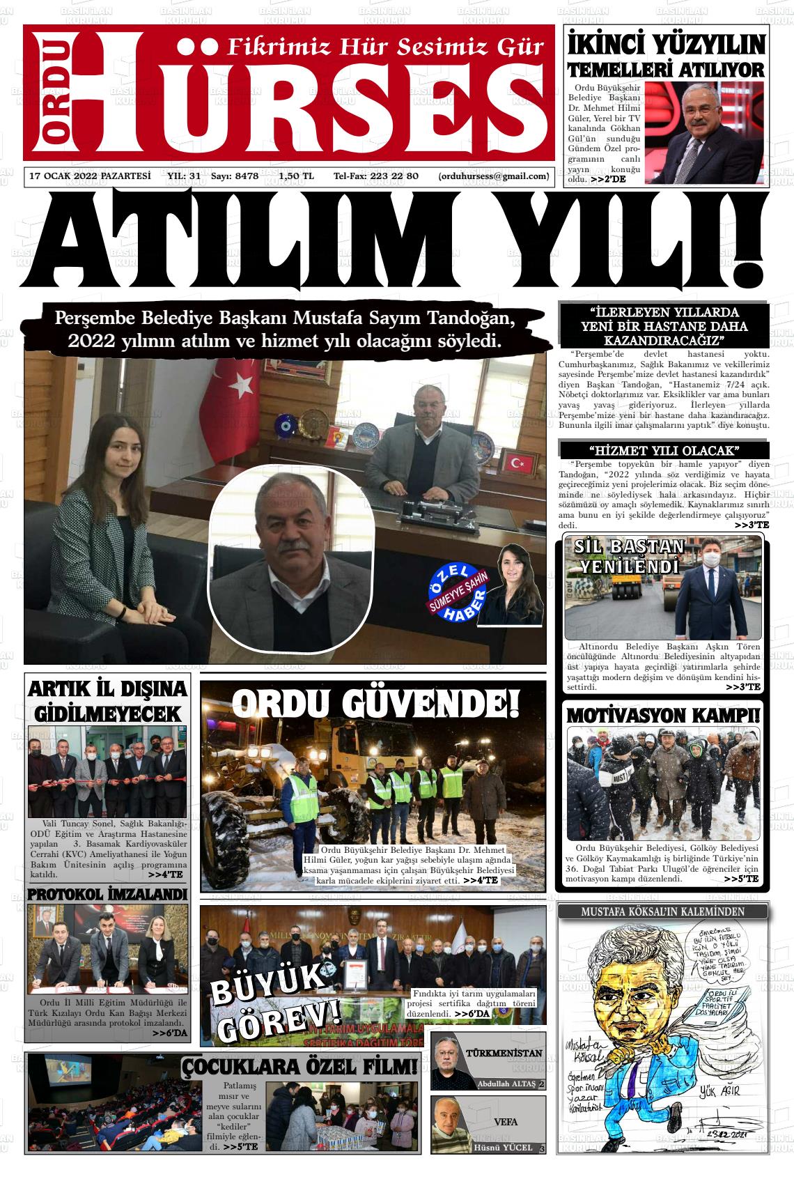 17 Ocak 2022 Ordu Hürses Gazete Manşeti