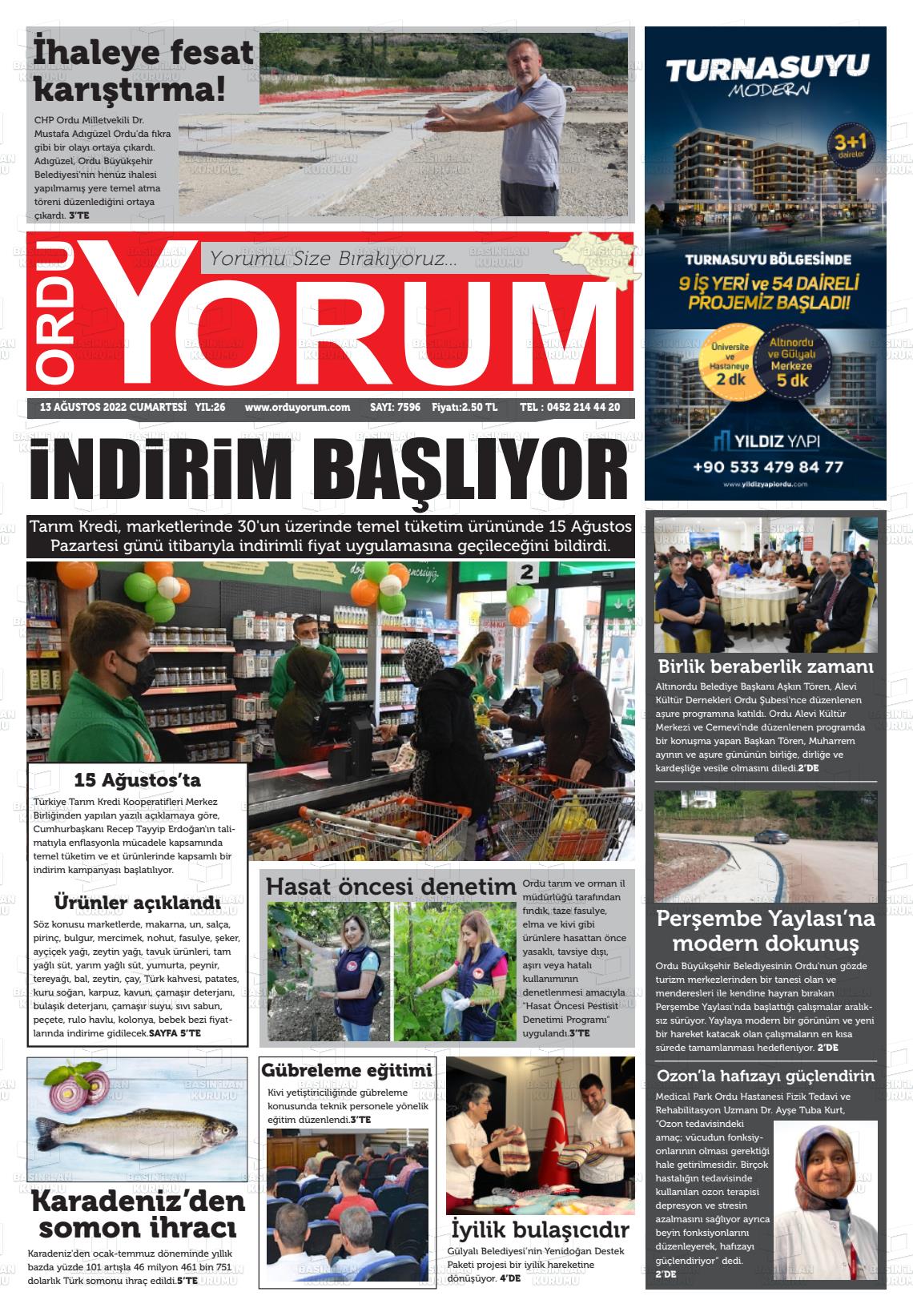 Ordu Yorum Gazete Manşeti