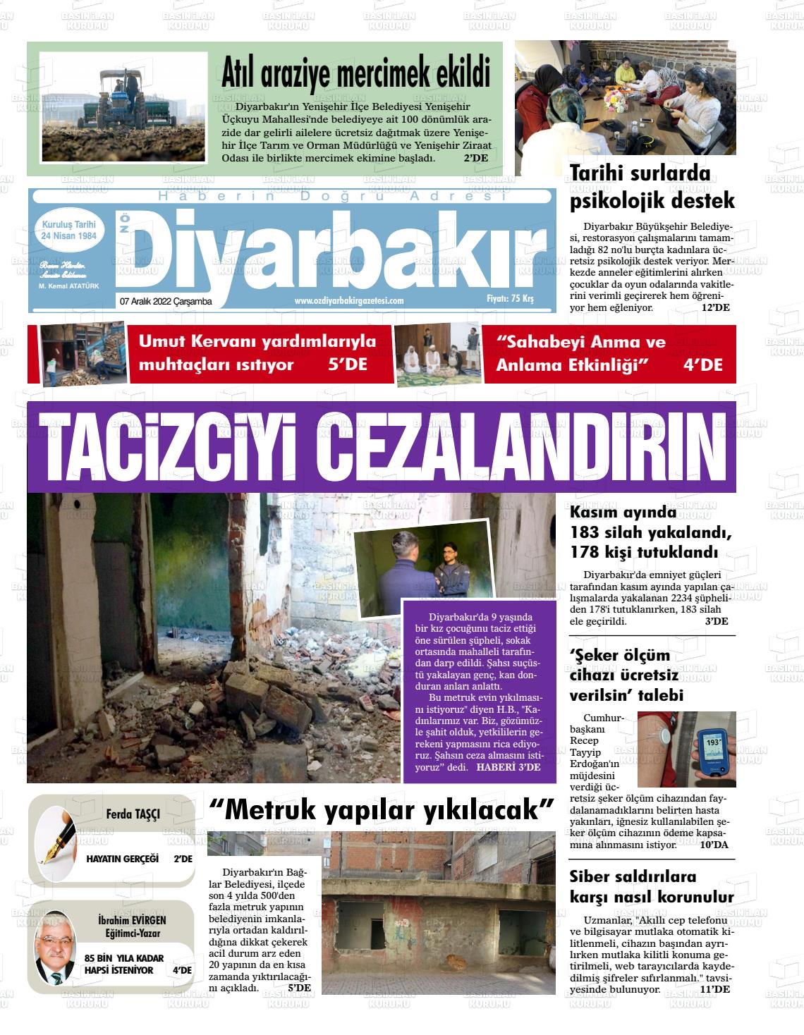 07 Aralık 2022 Öz Diyarbakir Gazete Gazete Manşeti