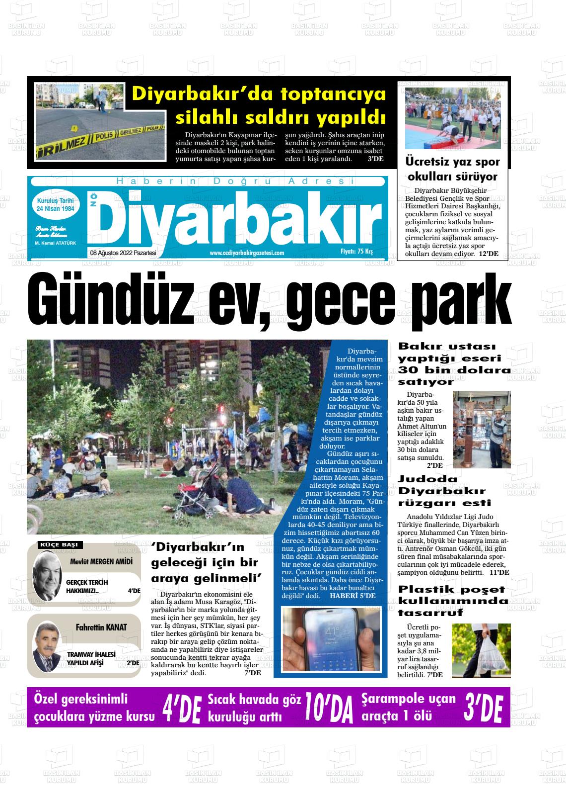 08 Ağustos 2022 Öz Diyarbakir Gazete Gazete Manşeti