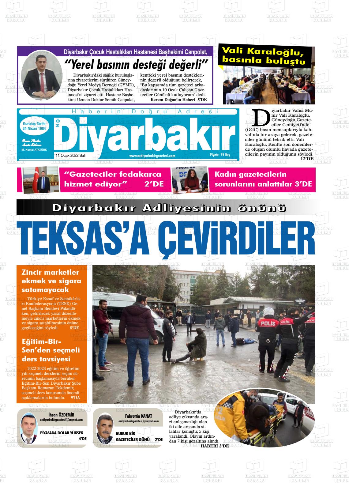 11 Ocak 2022 Öz Diyarbakir Gazete Gazete Manşeti