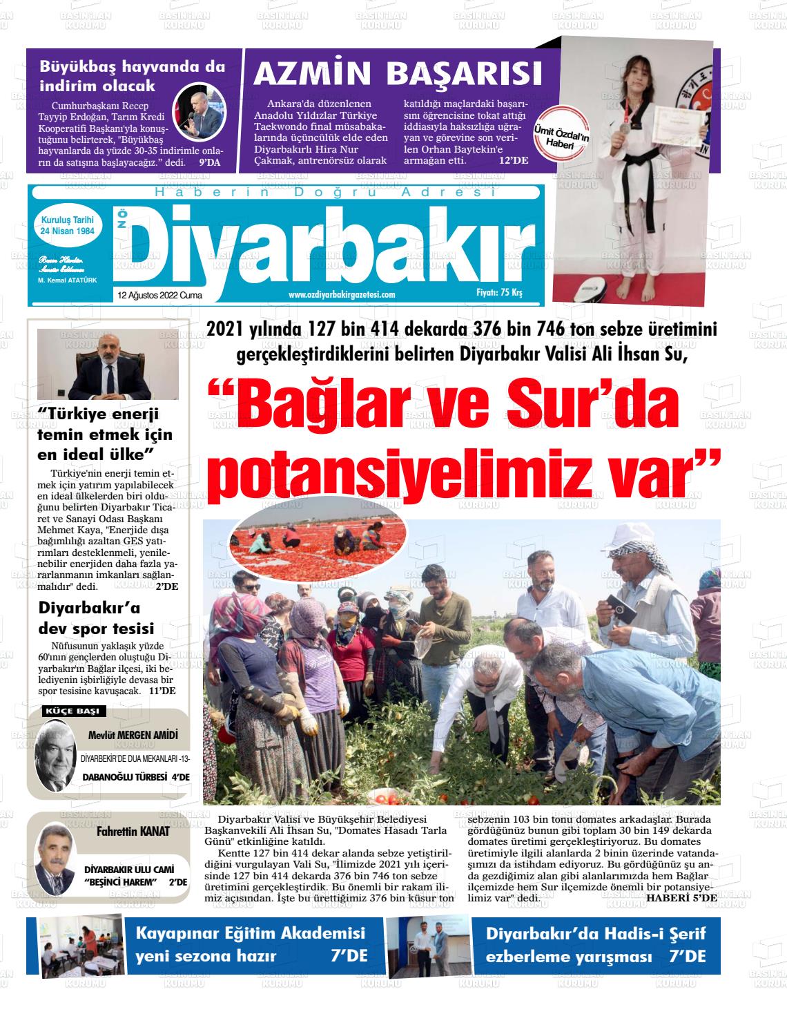 12 Ağustos 2022 Öz Diyarbakir Gazete Gazete Manşeti