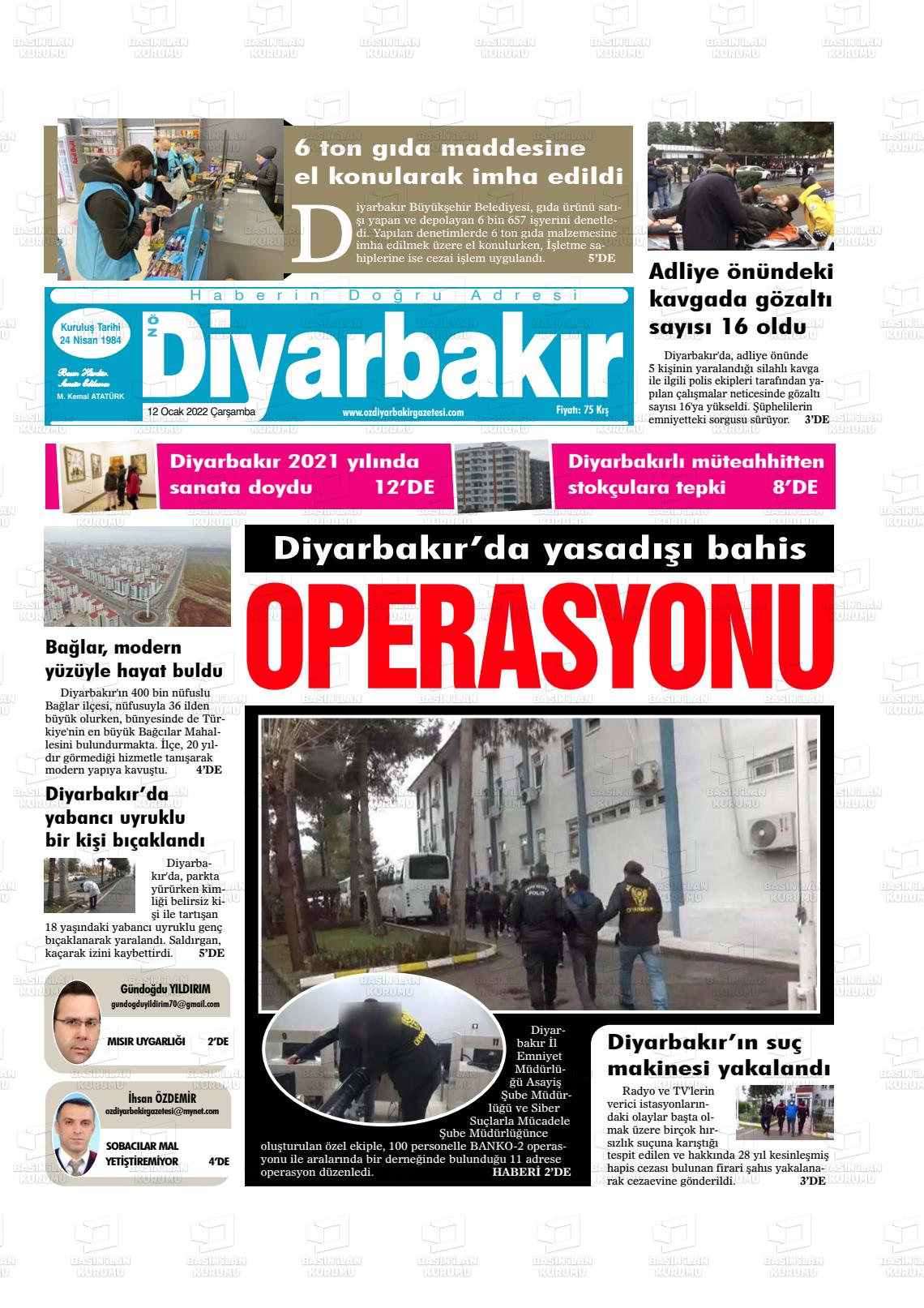 12 Ocak 2022 Öz Diyarbakir Gazete Gazete Manşeti