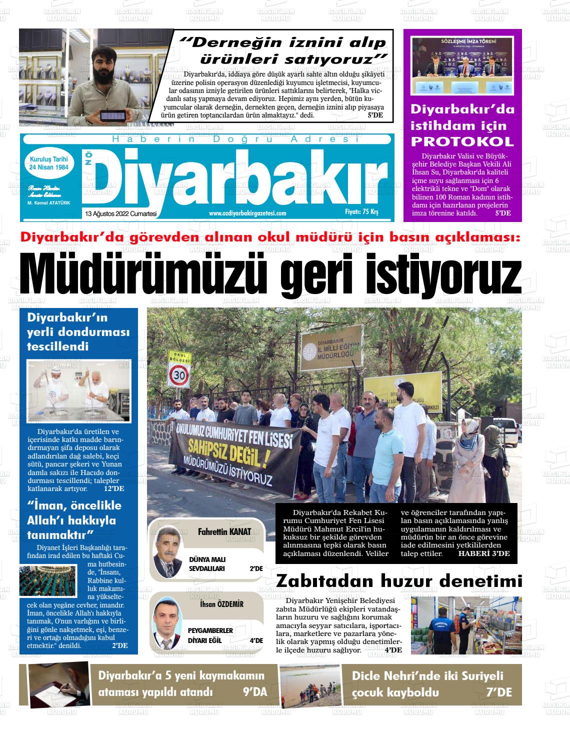 13 Ağustos 2022 Öz Diyarbakir Gazete Gazete Manşeti