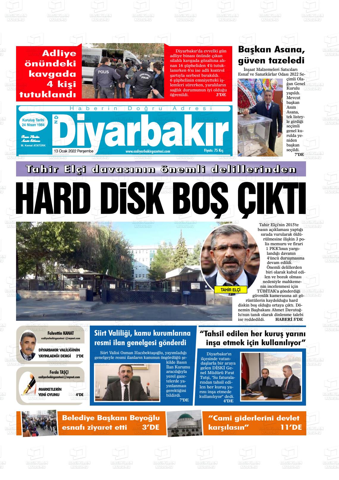 13 Ocak 2022 Öz Diyarbakir Gazete Gazete Manşeti