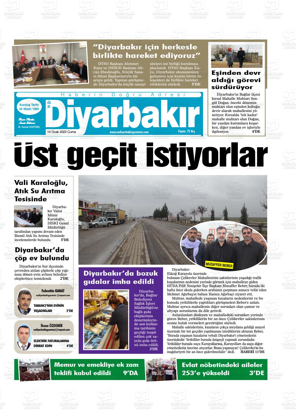 14 Ocak 2022 Öz Diyarbakir Gazete Gazete Manşeti