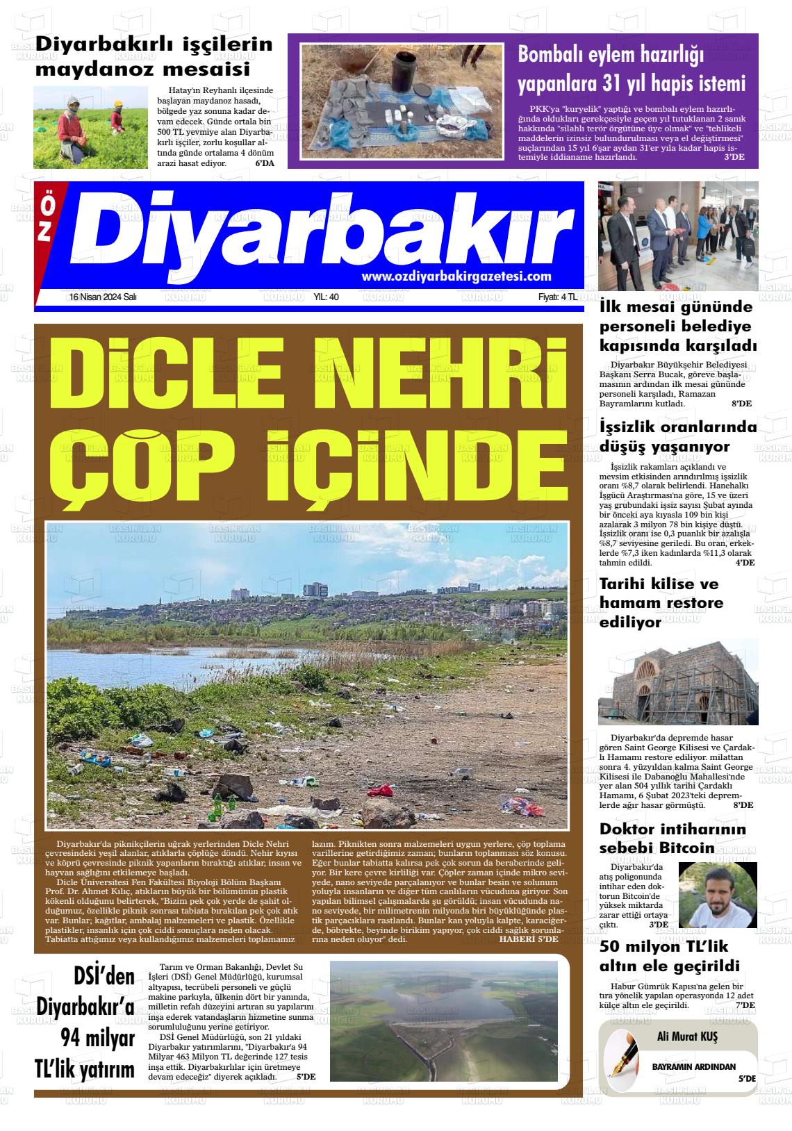 18 Nisan 2024 Öz Diyarbakir Gazete Gazete Manşeti