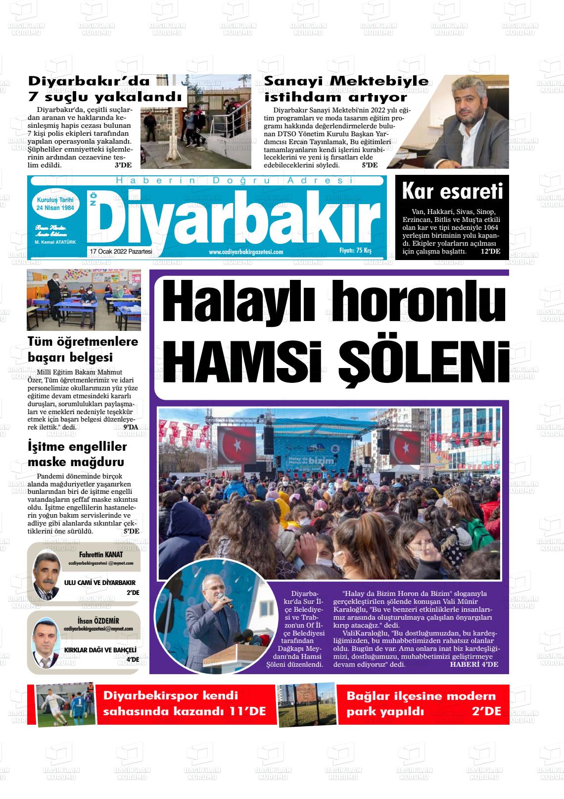 17 Ocak 2022 Öz Diyarbakir Gazete Gazete Manşeti