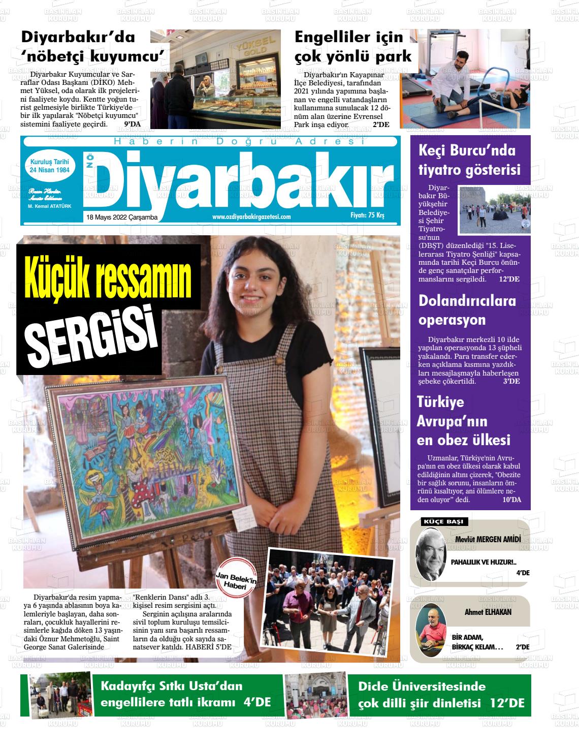 18 Mayıs 2022 Öz Diyarbakir Gazete Gazete Manşeti