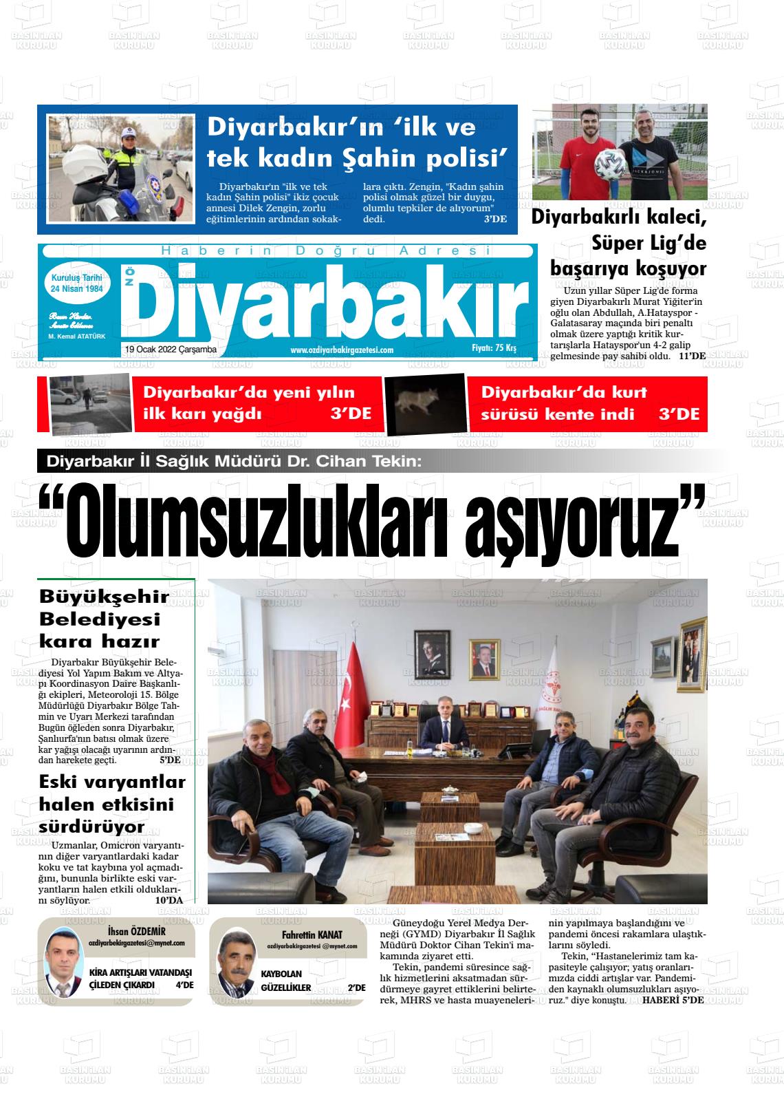 19 Ocak 2022 Öz Diyarbakir Gazete Gazete Manşeti