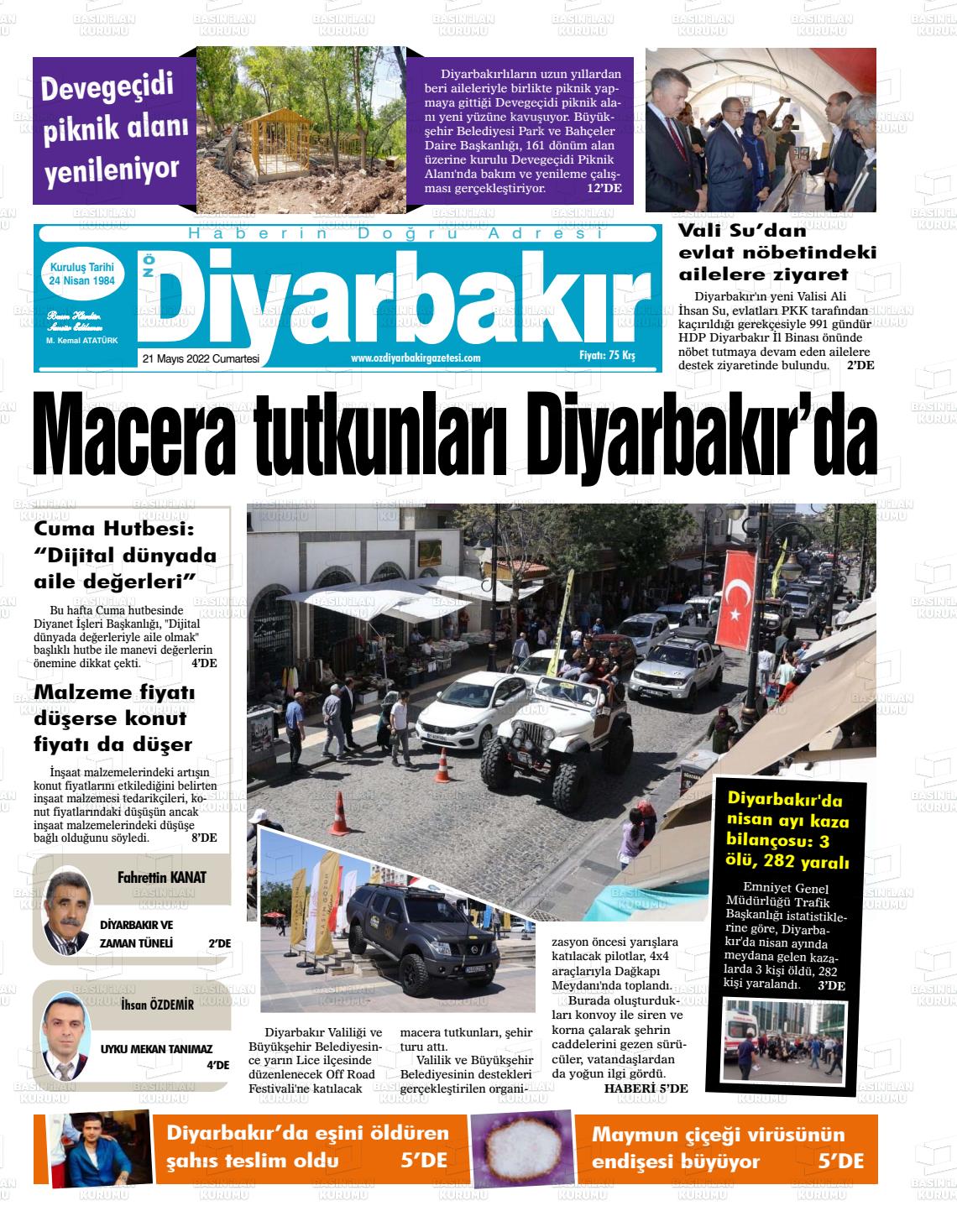 21 Mayıs 2022 Öz Diyarbakir Gazete Gazete Manşeti