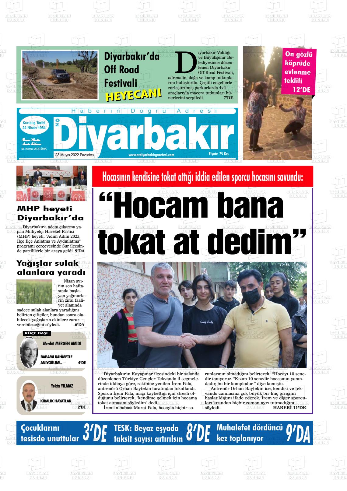 23 Mayıs 2022 Öz Diyarbakir Gazete Gazete Manşeti
