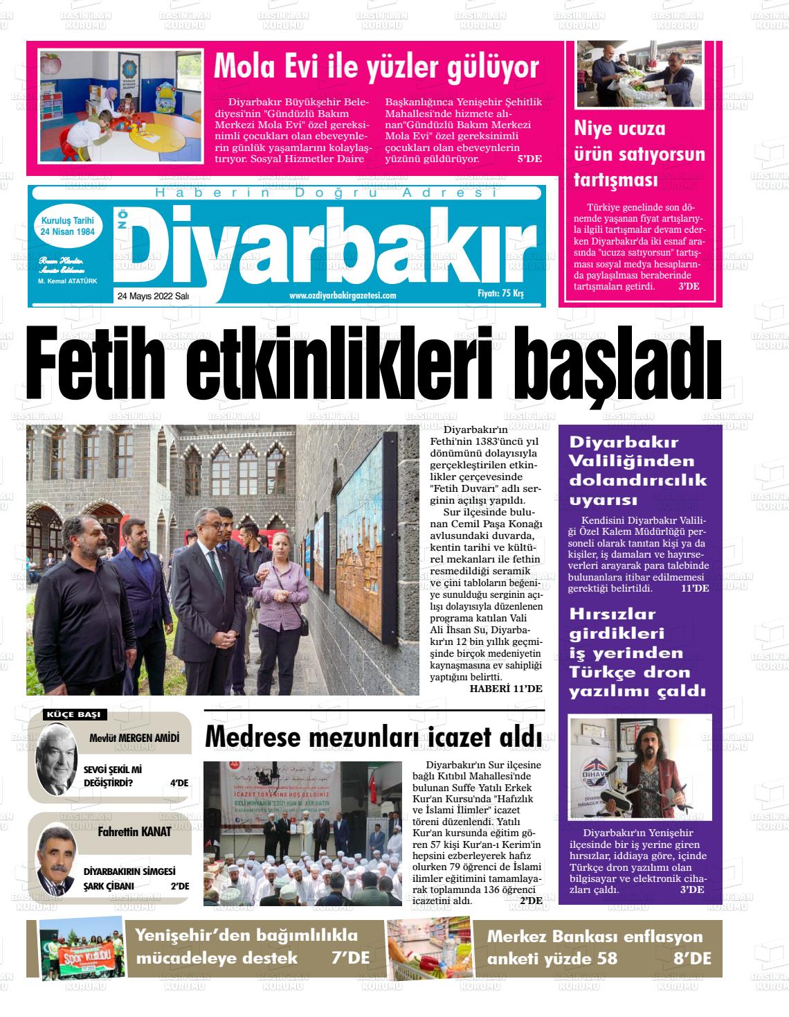 24 Mayıs 2022 Öz Diyarbakir Gazete Gazete Manşeti