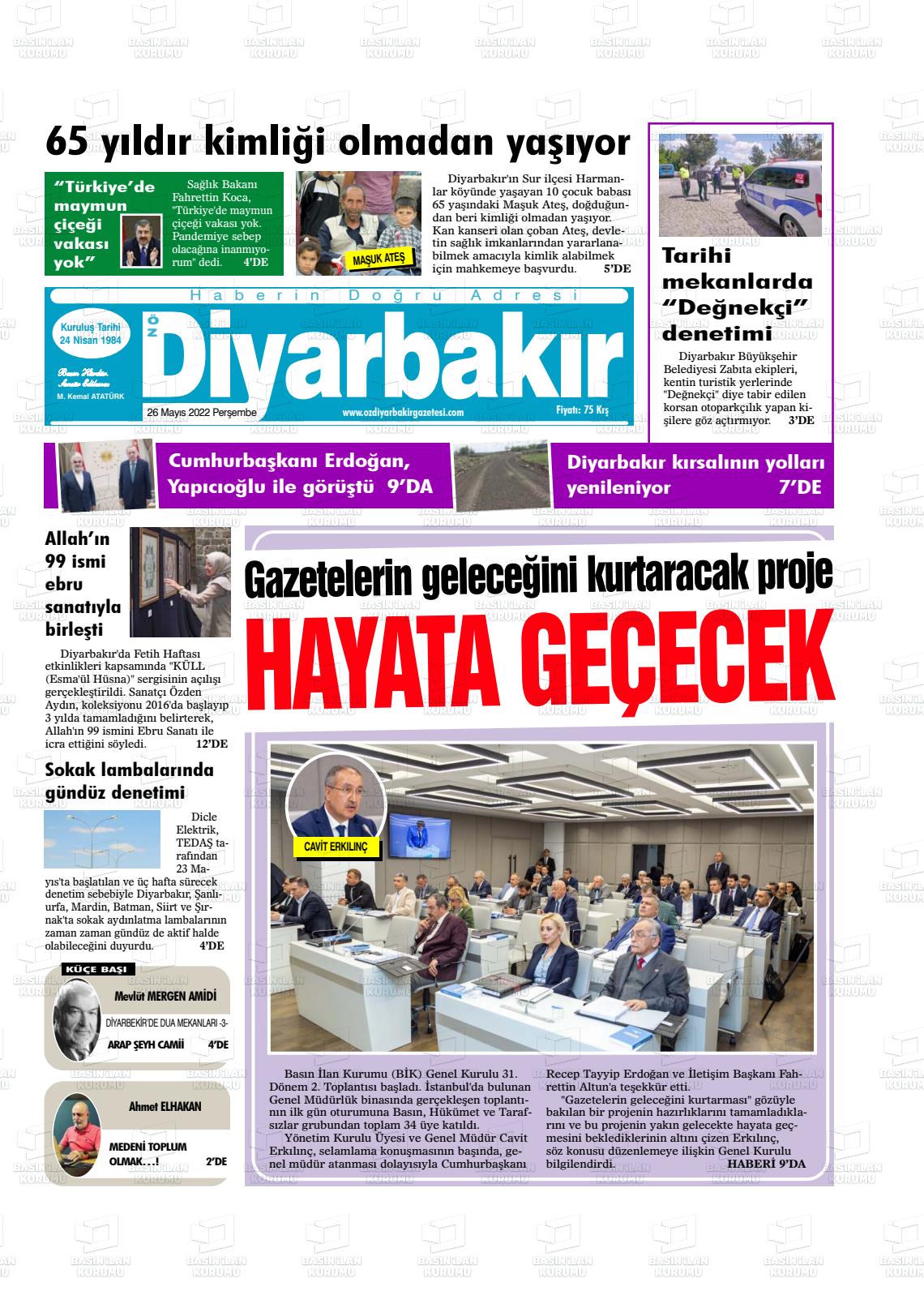 26 Mayıs 2022 Öz Diyarbakir Gazete Gazete Manşeti