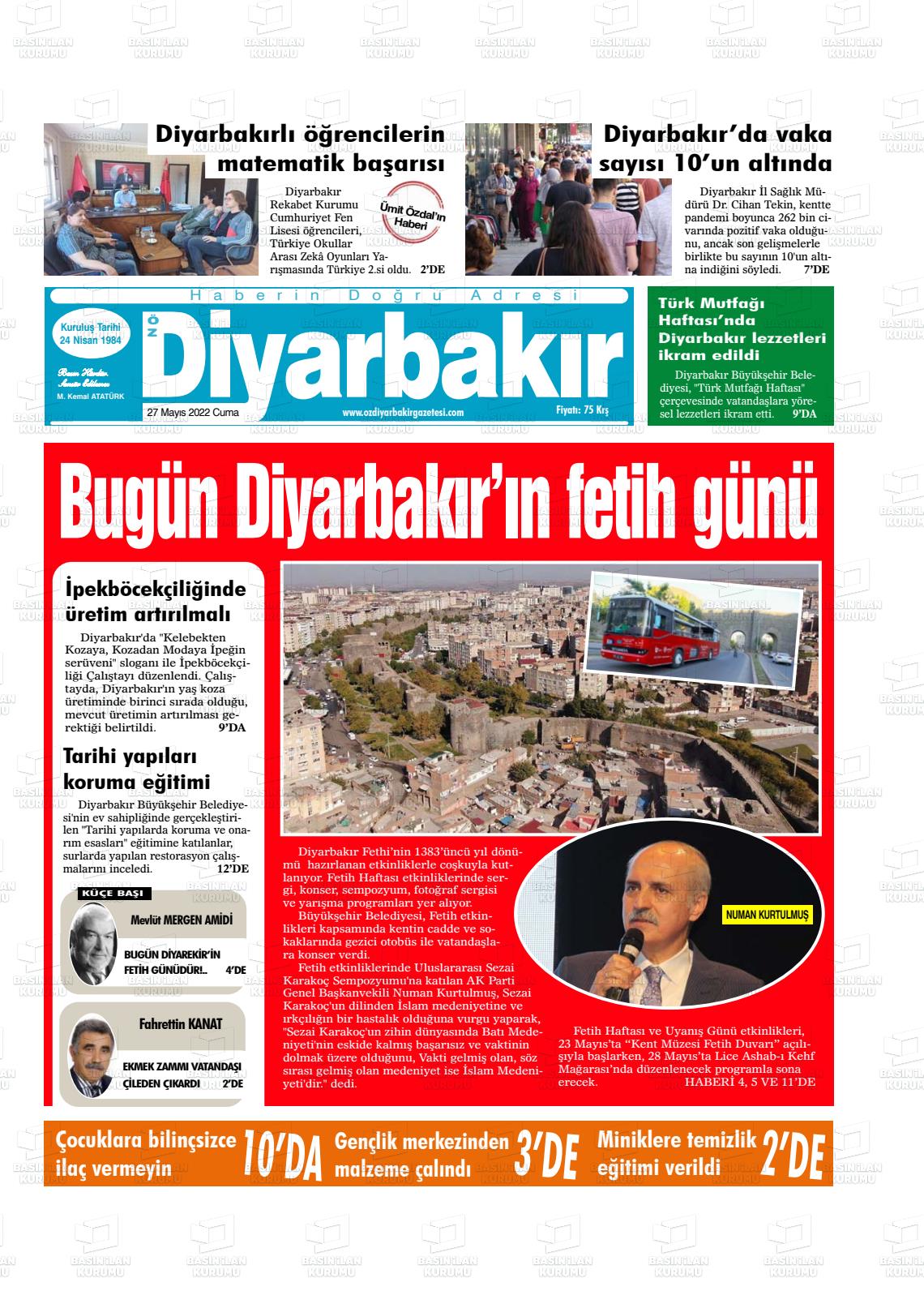 27 Mayıs 2022 Öz Diyarbakir Gazete Gazete Manşeti