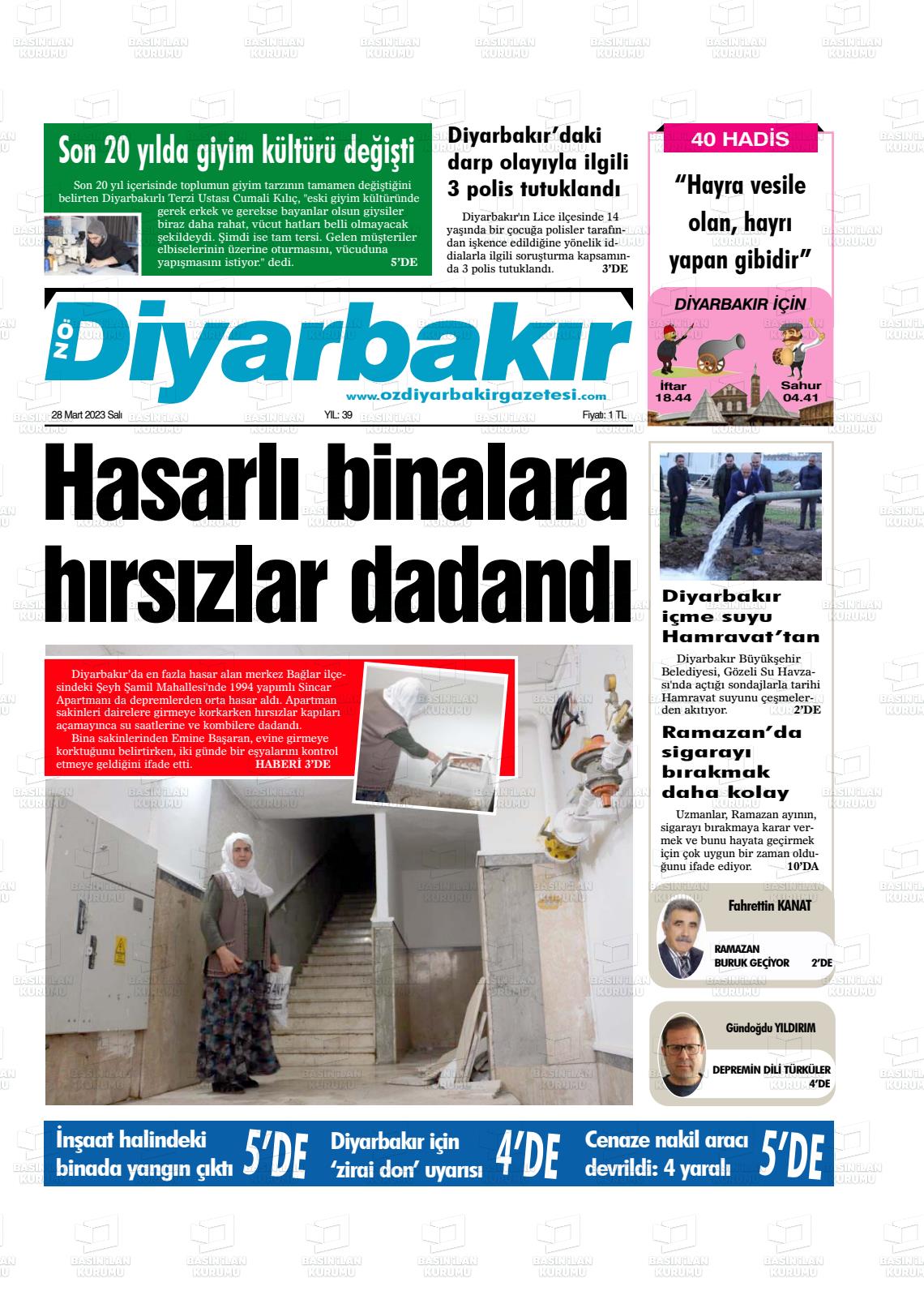 28 Mart 2023 Öz Diyarbakir Gazete Gazete Manşeti