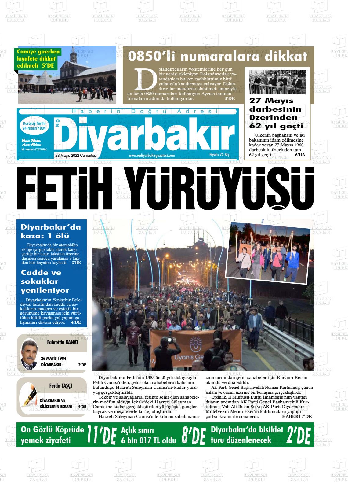 28 Mayıs 2022 Öz Diyarbakir Gazete Gazete Manşeti