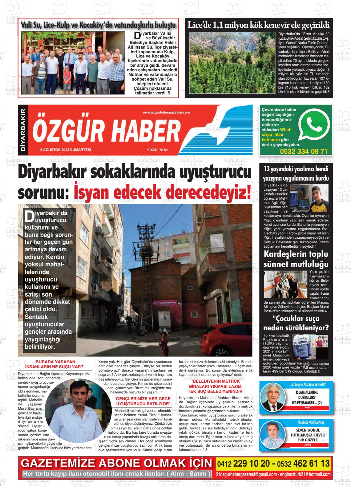 06 Ağustos 2022 Özgür Haber Gazete Manşeti
