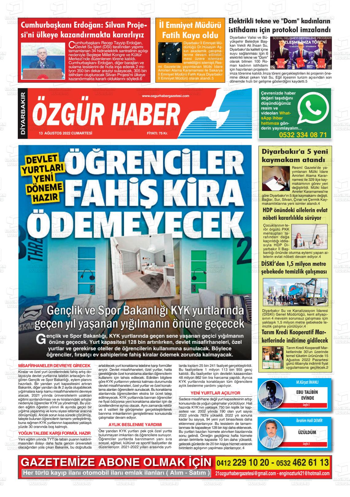 Özgür Haber Gazete Manşeti