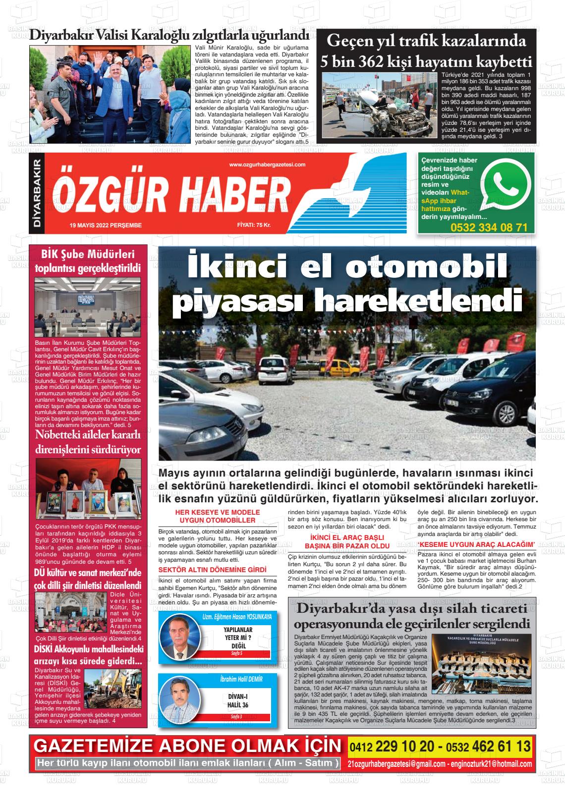 19 Mayıs 2022 Özgür Haber Gazete Manşeti