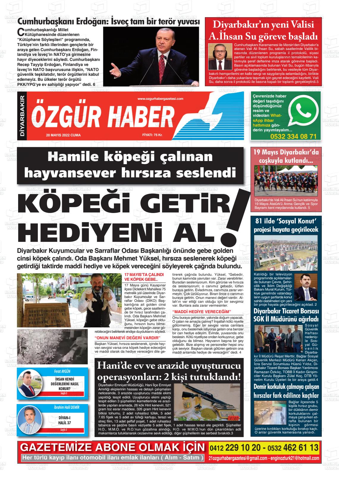 20 Mayıs 2022 Özgür Haber Gazete Manşeti