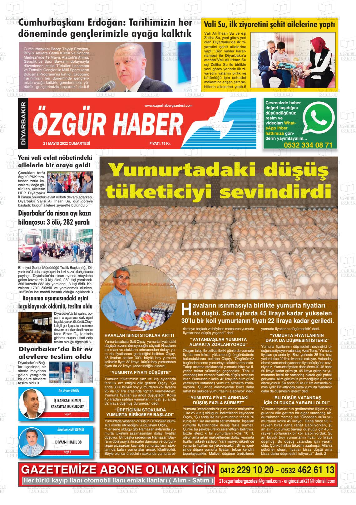 21 Mayıs 2022 Özgür Haber Gazete Manşeti