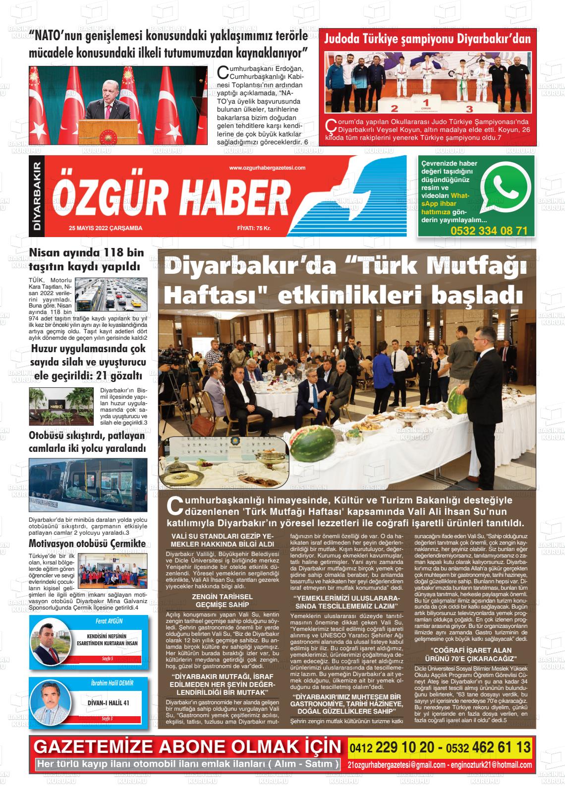 25 Mayıs 2022 Özgür Haber Gazete Manşeti